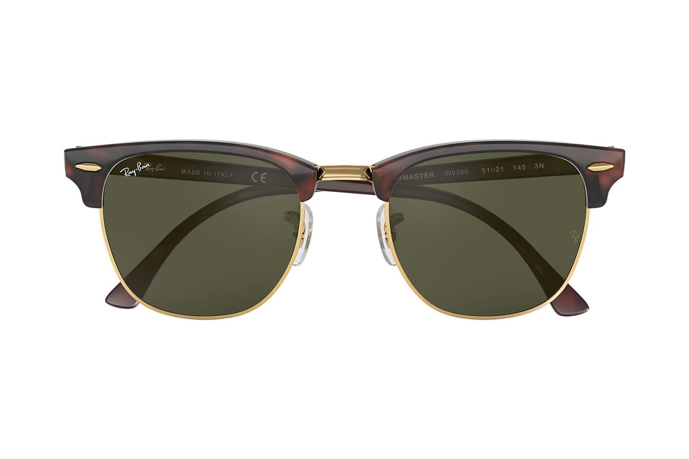 RAY BAN Clubmaster Classic with Mock Tortoise/Arista Frame and Green Classic G-15 Lenses